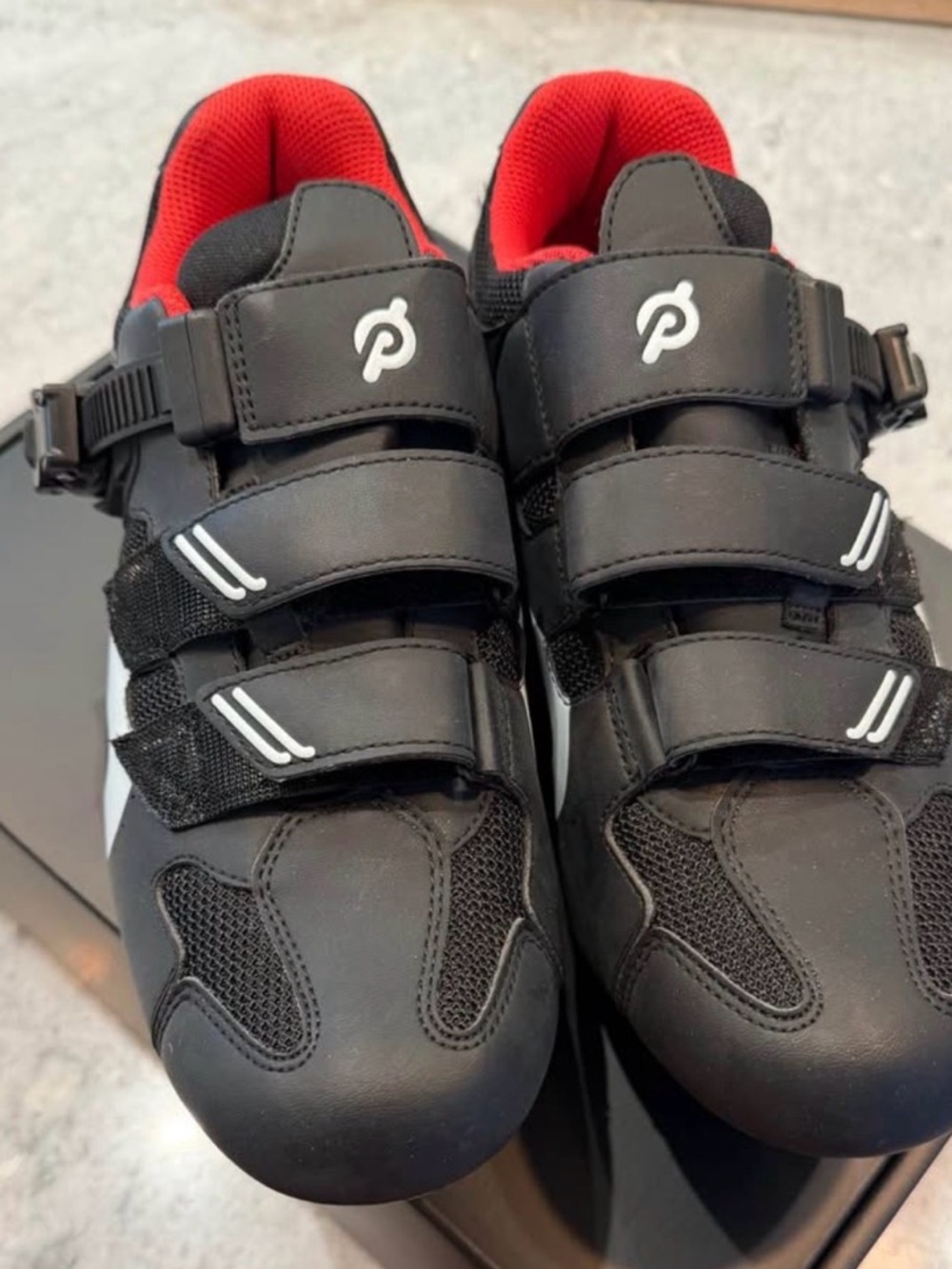 Peloton Men's Black Athletic Cycling Shoes with Red Lining